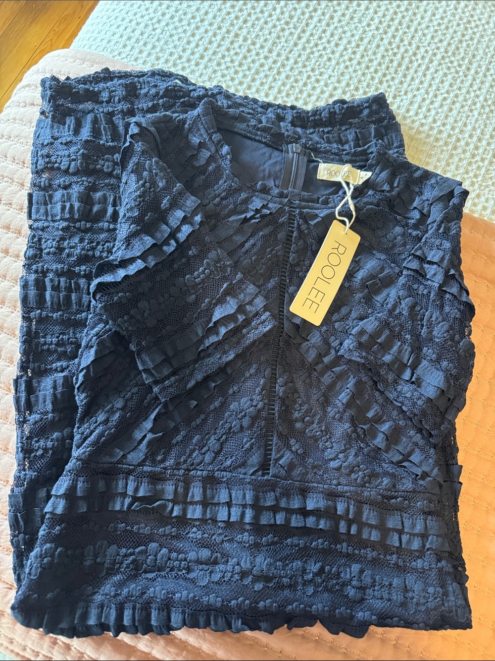Roolee “Jessica” Navy Lace Sheath Dress